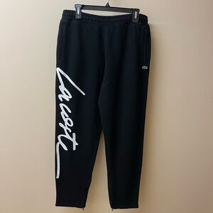 Lacoste Black Joggers with White Script (Large Unisex)